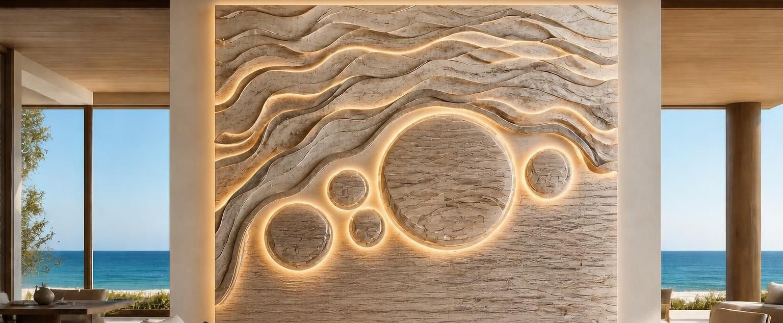 Boulders in a light interior